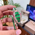 Side angle showing snake-head case of Bvlgari Serpenti watch