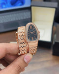 Close-up of snake-shaped copper strap of Bvlgari Serpenti Watch