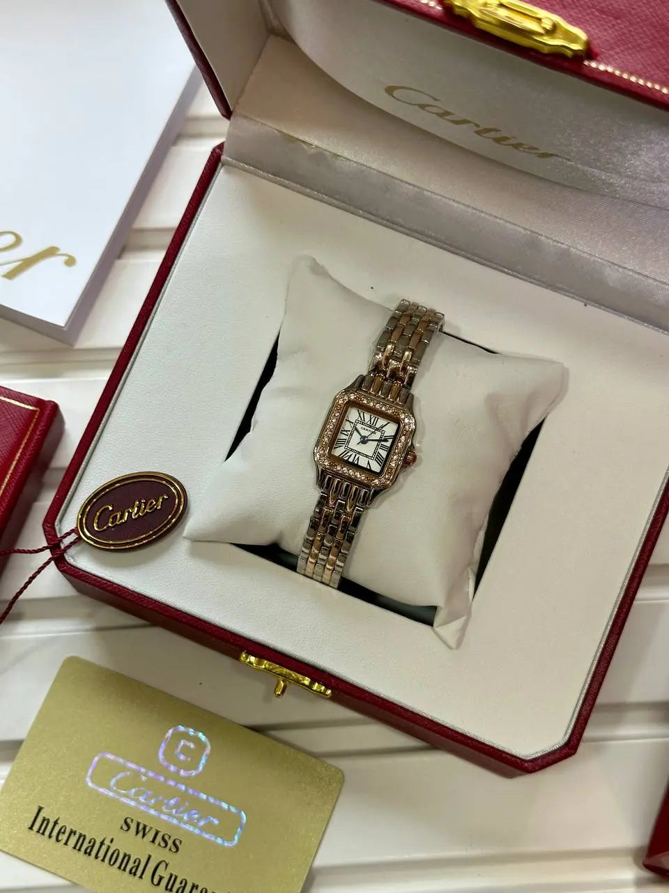 Square dial with Roman numerals on Cartier watch