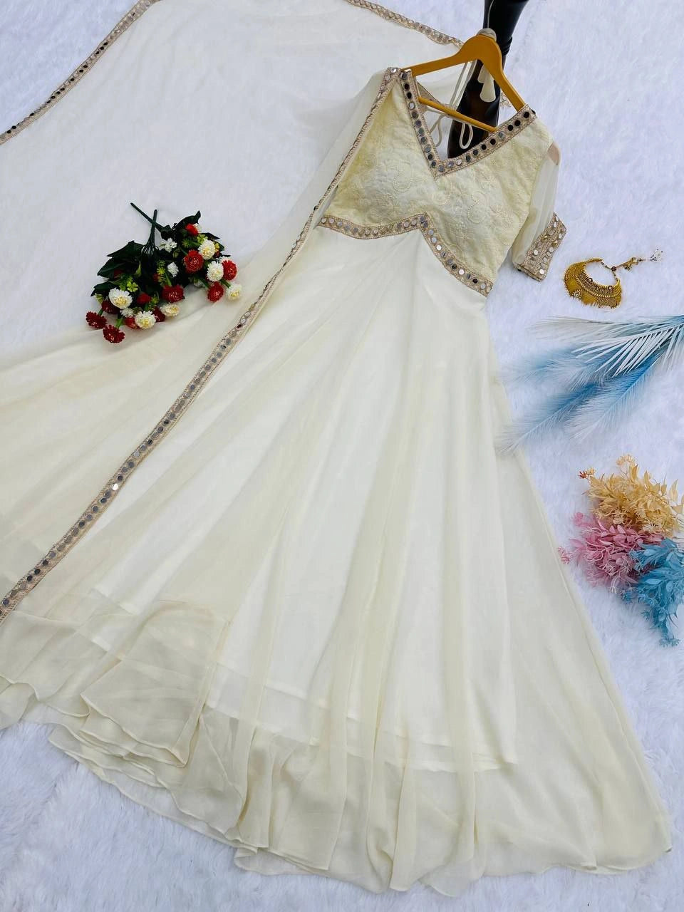Chikankari faux georgette gown for women