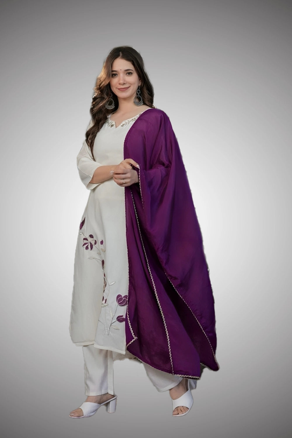 Chinon silk dupatta paired with kurti