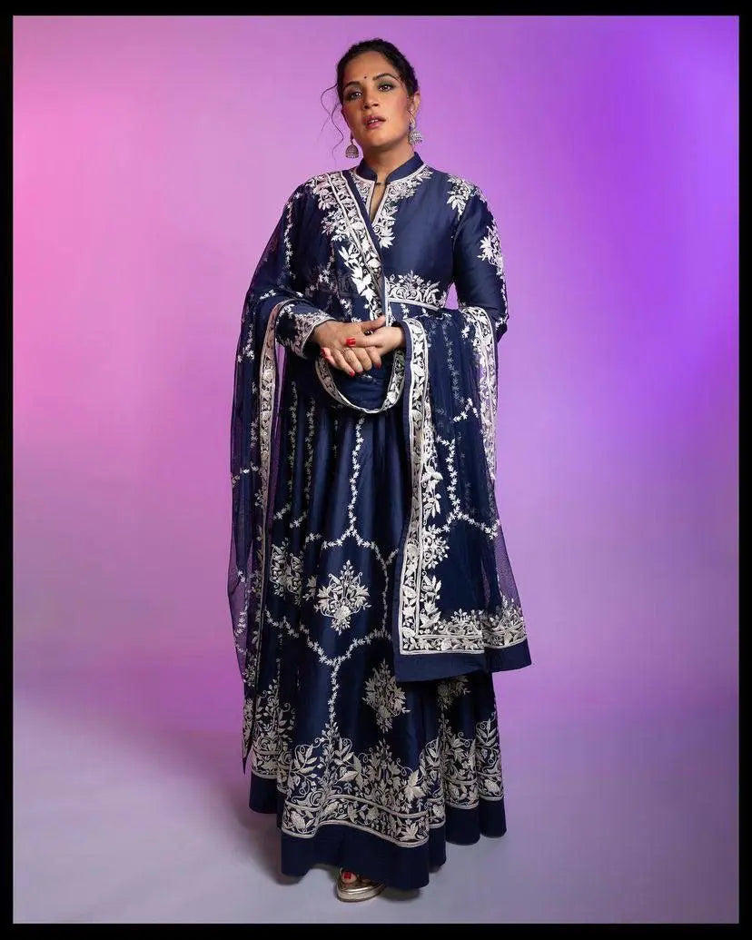 Chinon silk embroidered gown front view