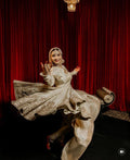 Full view of embroidered Pure Chinon silk gown set