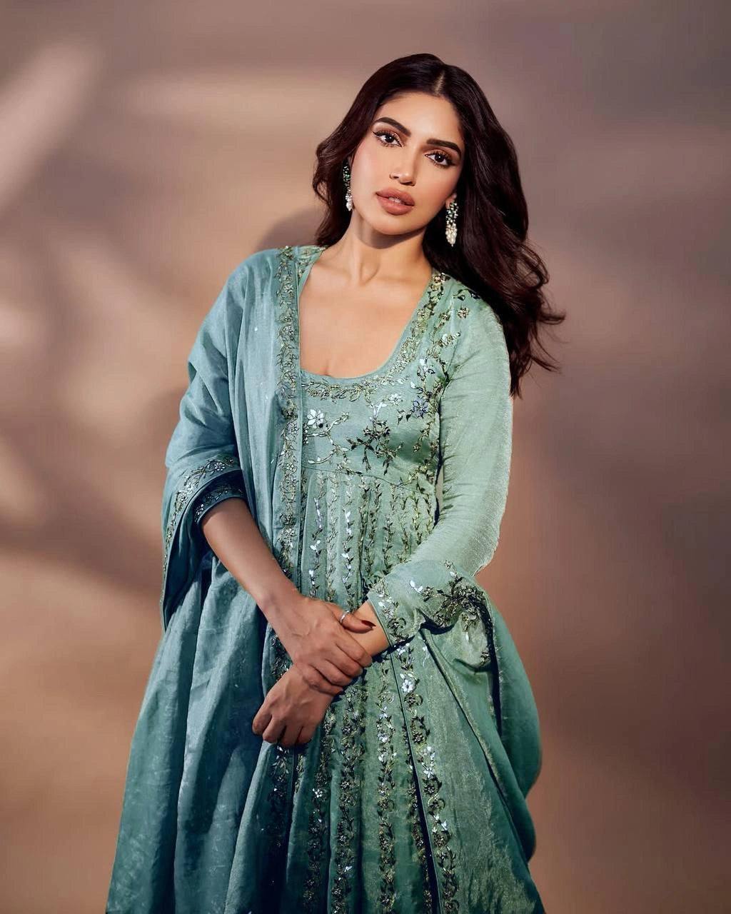 Chinon silk pant paired with Anarkali gown