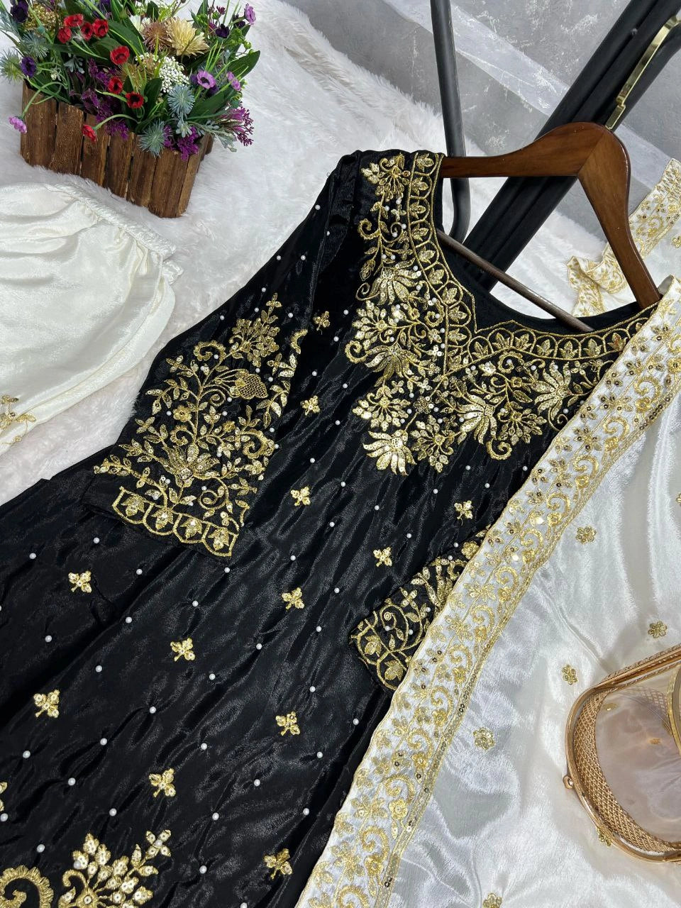 Chinon silk embroidered plazzo suit set