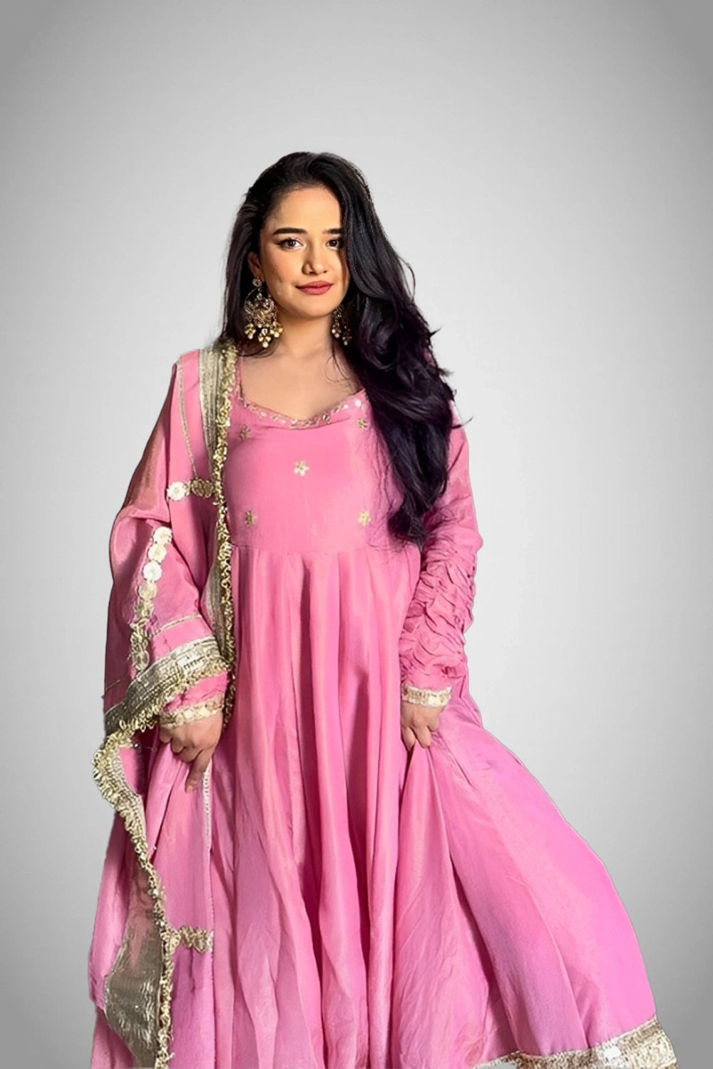 Chinon embroidered suit set with dupatta