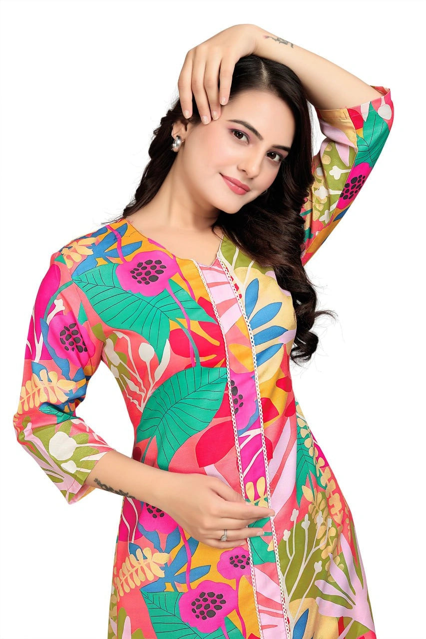 Cotton Blend Digital Print Kurti Front View