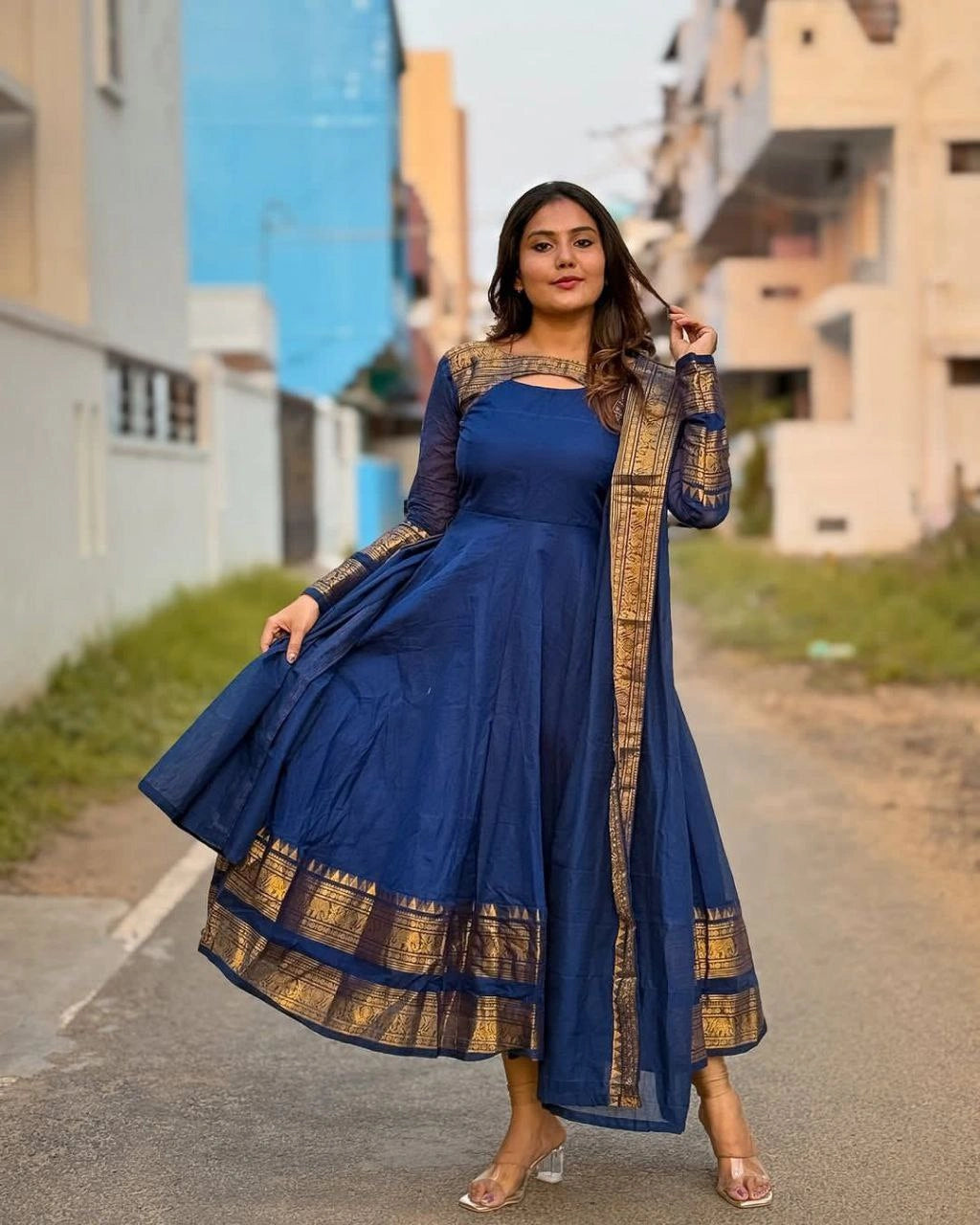 Cotton silk gown front view