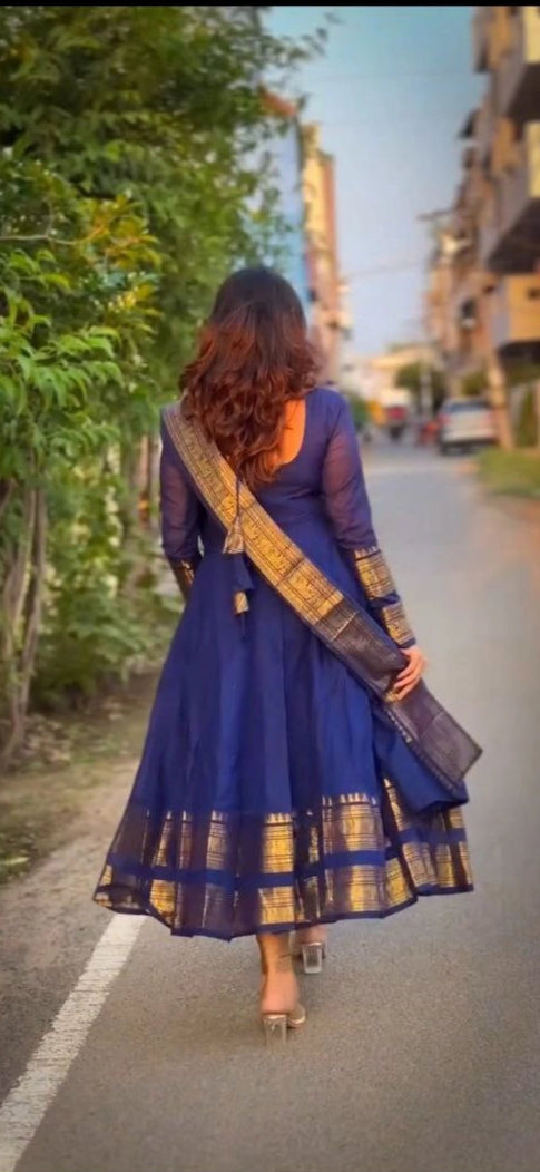Cotton silk gown with soft georgette dupatta