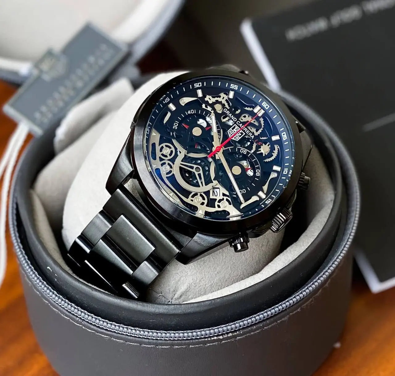 Men's chronograph watch with grey chain