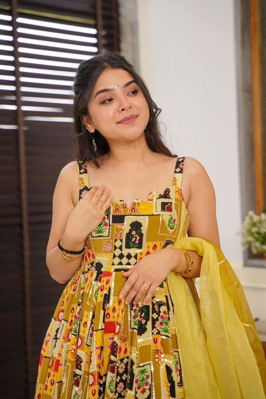 Designer Anarkali Gown with Dupatta – Digital Printed Jimmy Organza Silk NextBuy