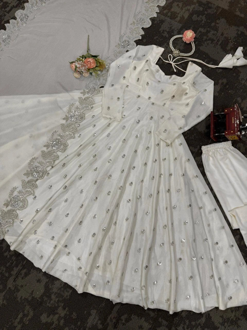 Full-length Anarkali gown with padded design