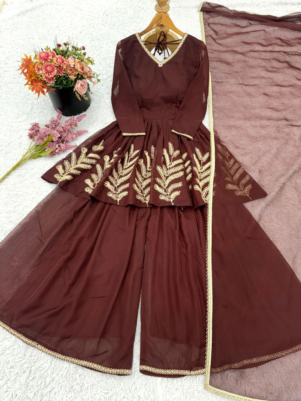 Designer georgette suit with lace border