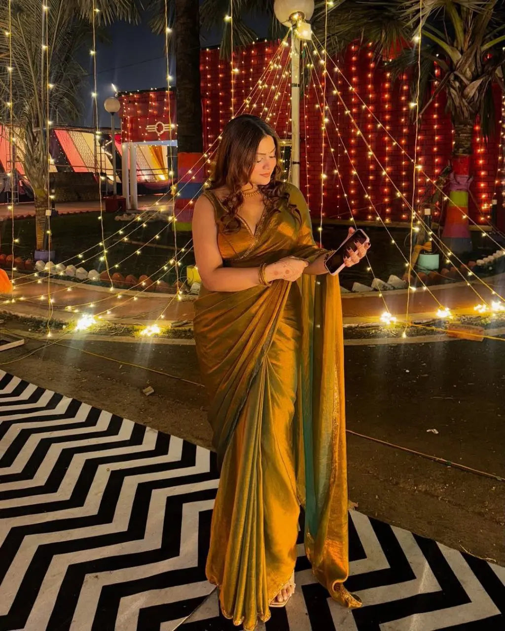Elegant golden saree perfect for weddings, festivals, and special occasions