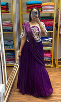 Front view of party wear lehenga saree with blouse