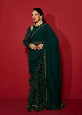 Ruffle frill saree with digital print close-up