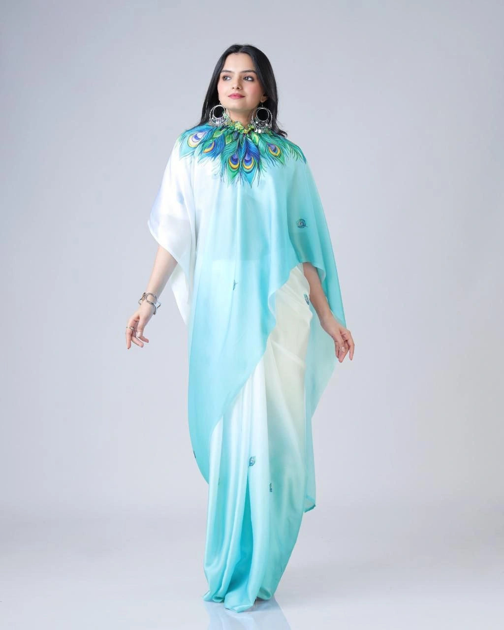 Heavy Dull Moss Digital Printed Saree with Running Blouse – Free Hand Print NextBuy