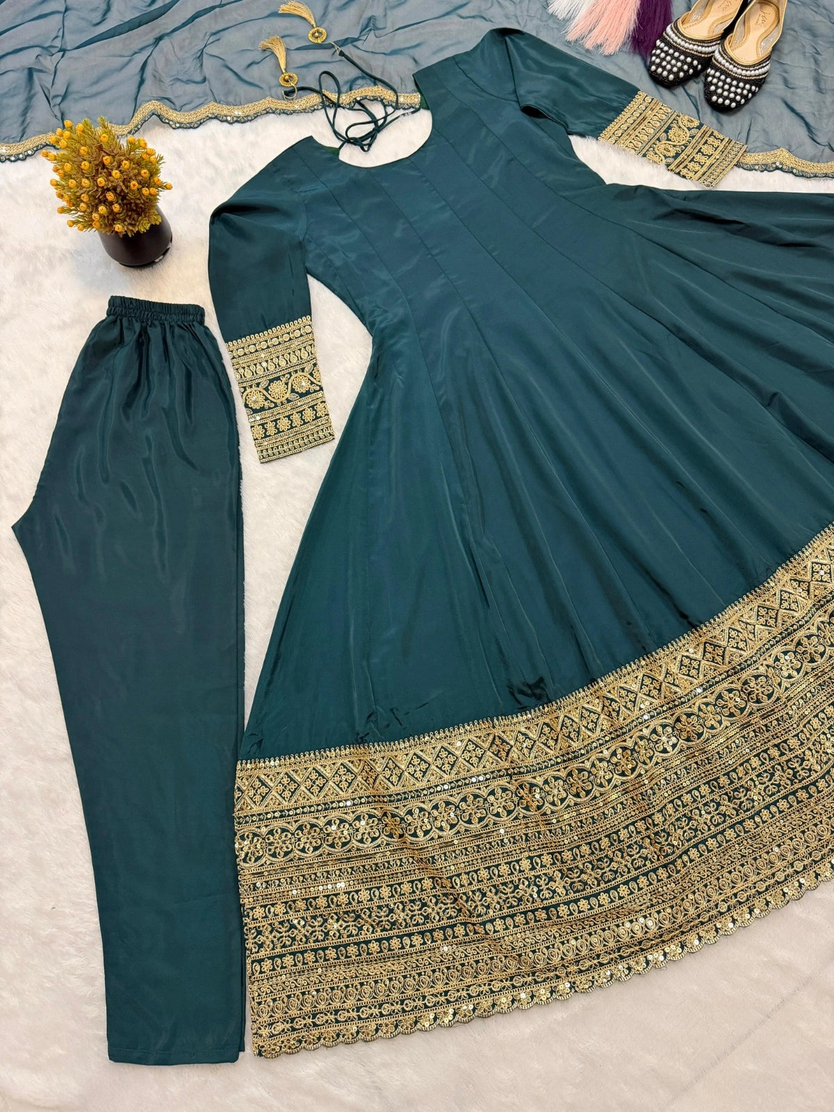 Teal Green Designer Anarkali Suit for Women | Party Wear Set Teal Green Designer Anarkali Suit for Women | Party Wear Set