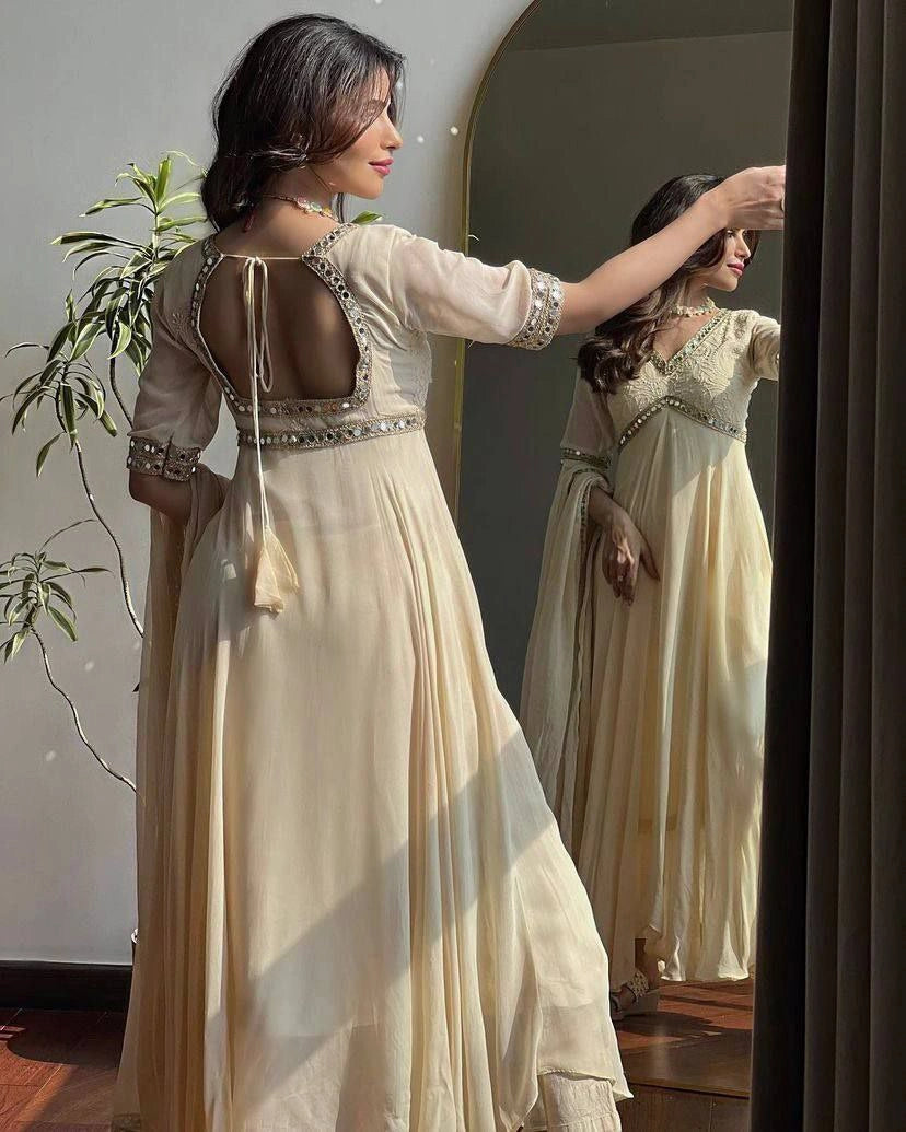 Women’s embroidered Anarkali gown with dupatta