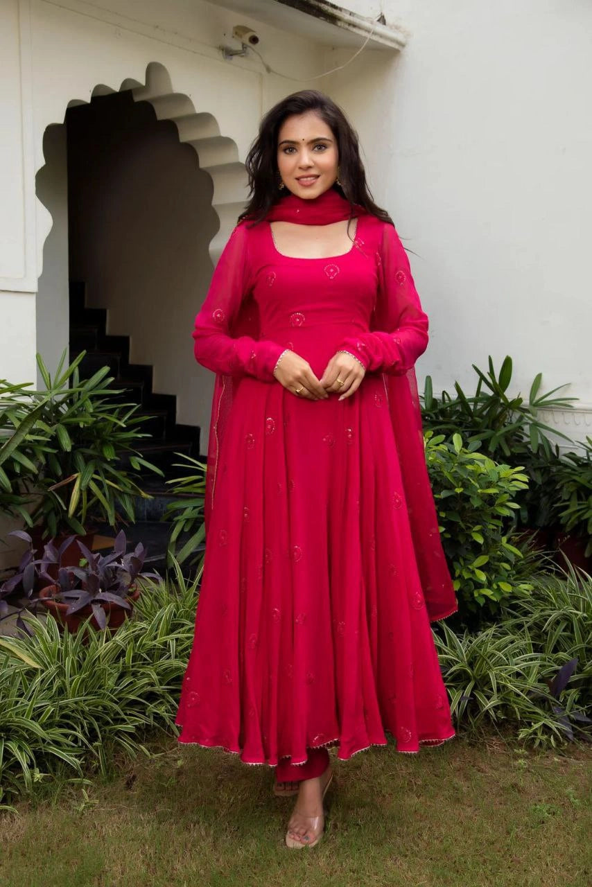 Embroidered Neckline on Anarkali Gown