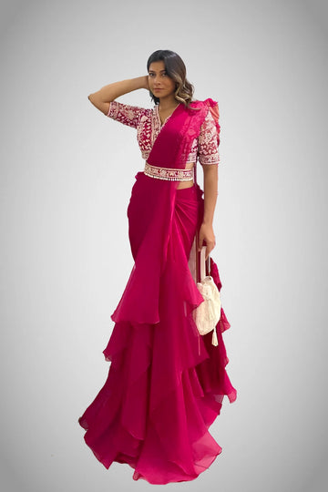 stitched lehenga saree with belt