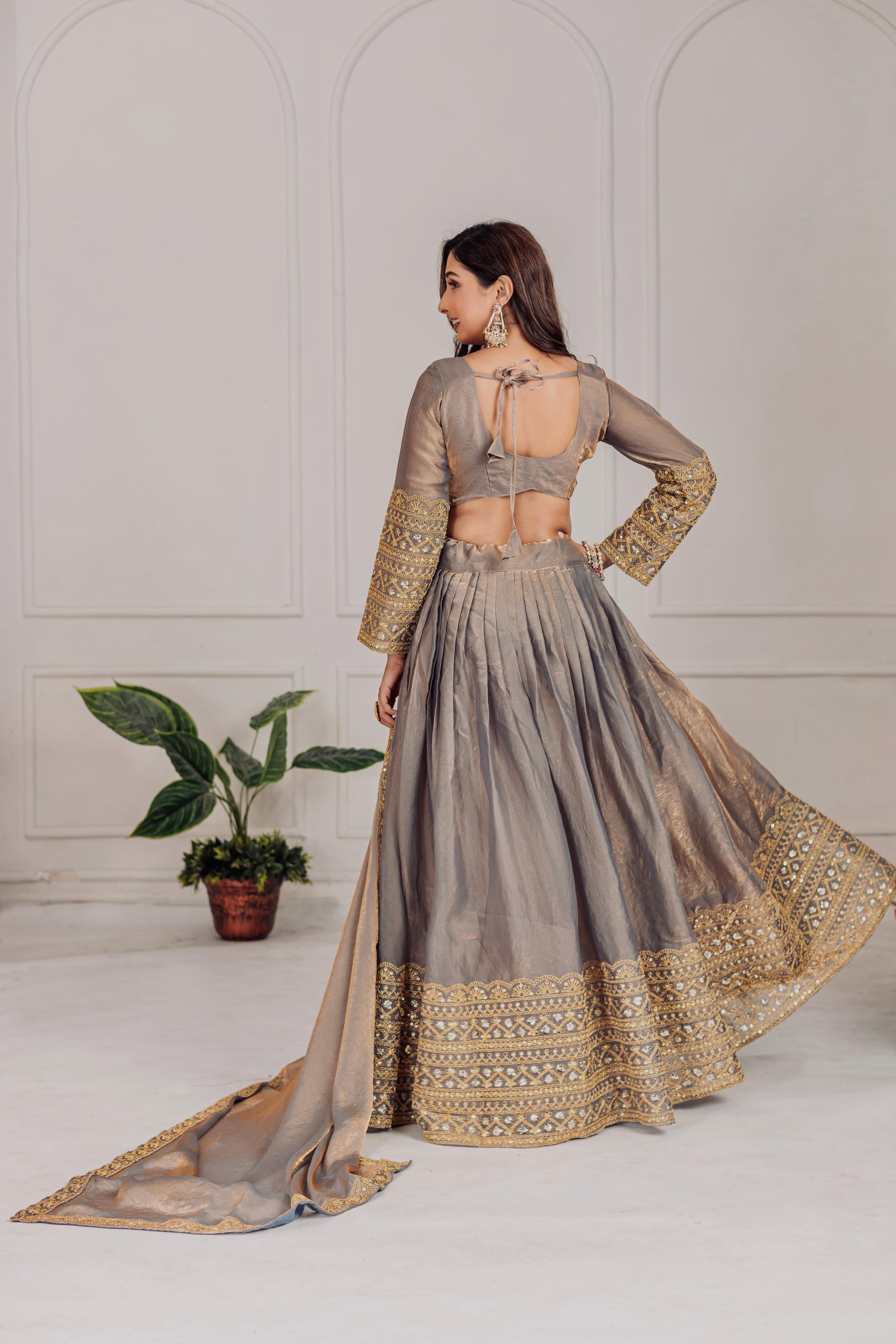 Matching Fendi dupatta with sequence work
