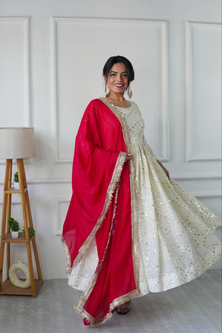 Embroidered Georgette Gown Front View