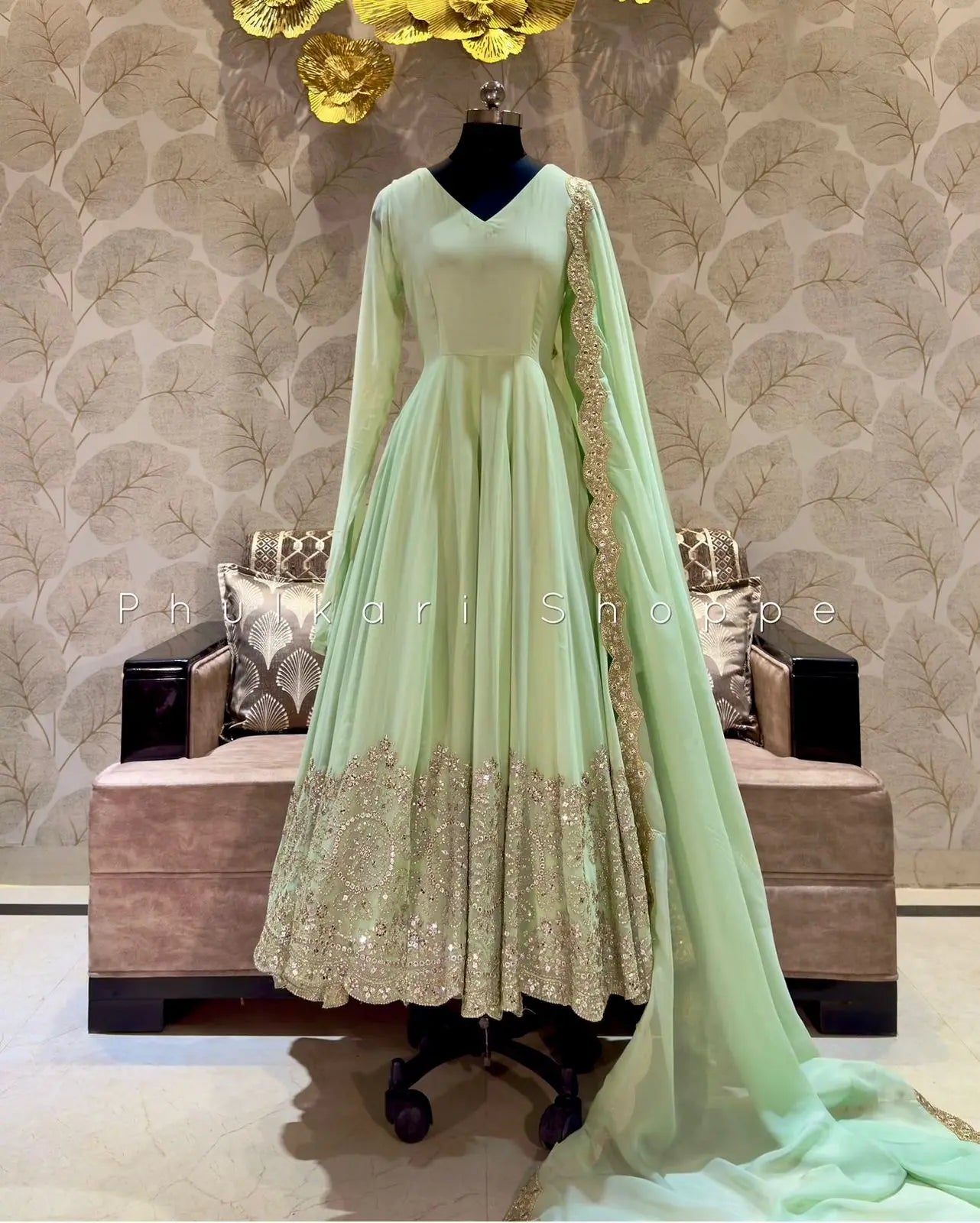 Women's embroidered gown set