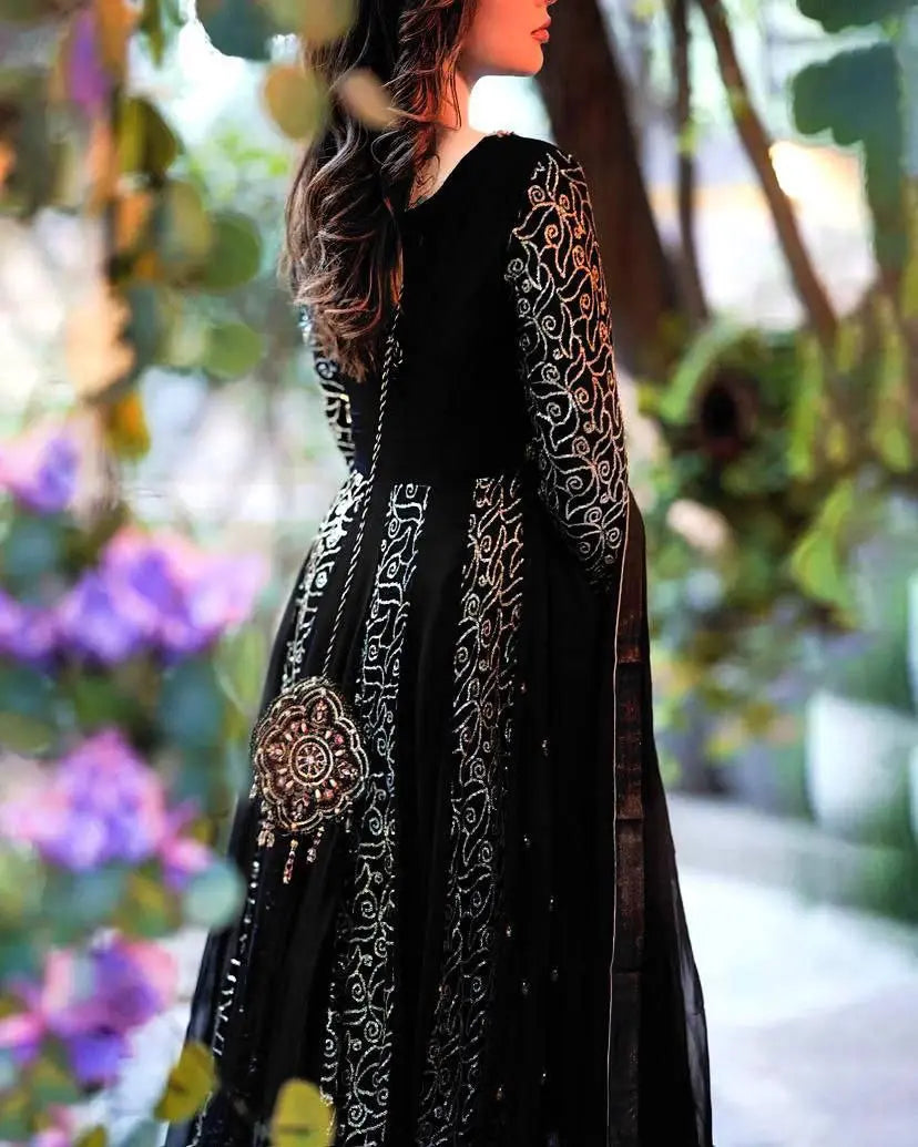 Full-length embroidered gown with dupatta