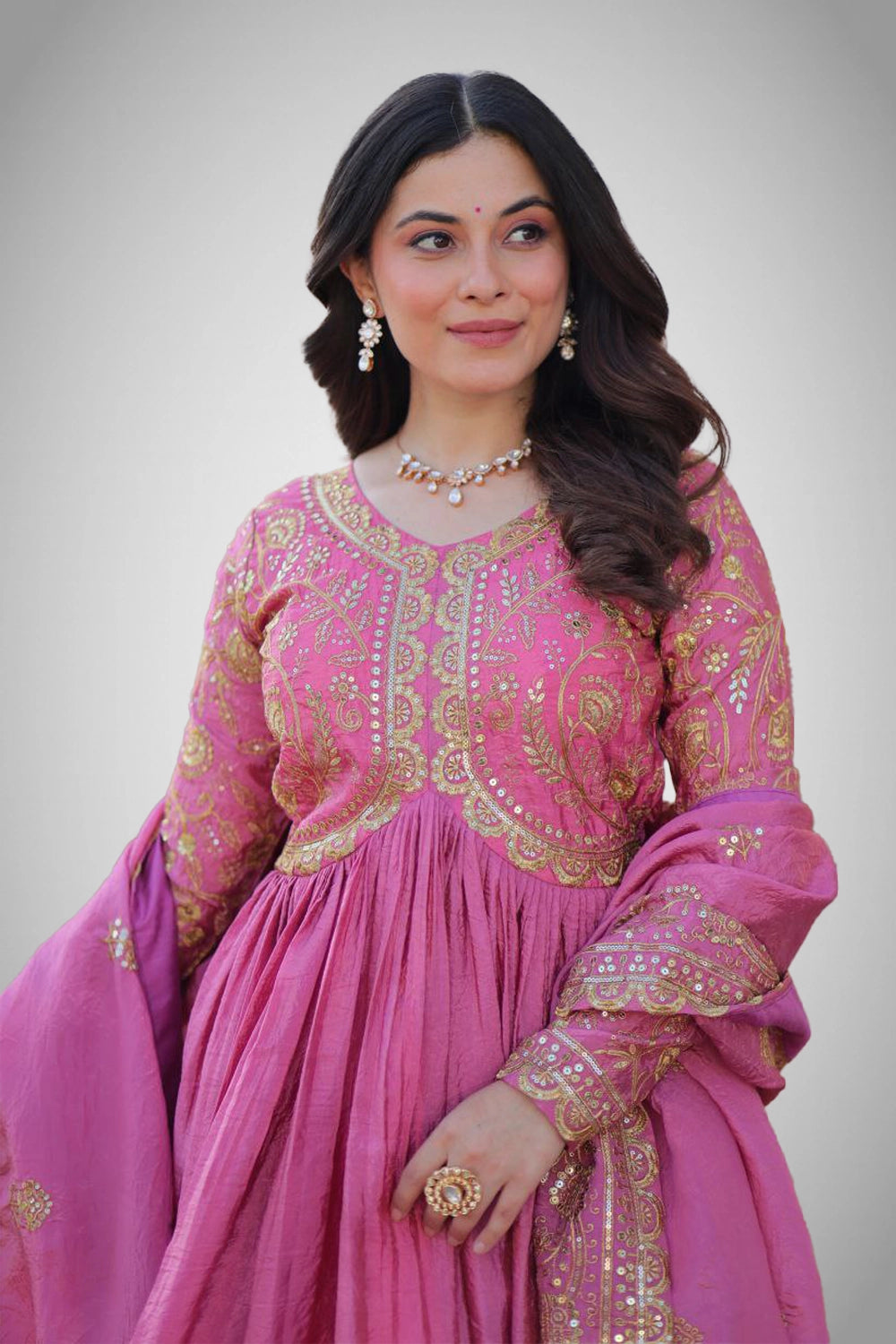 Sequins gown with dupatta