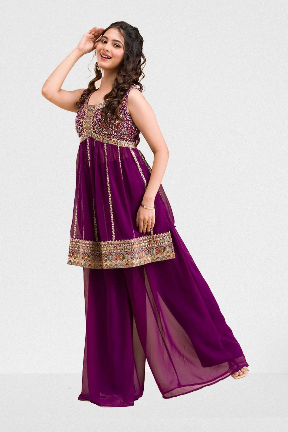 Close-up of sequin and thread work on kurti