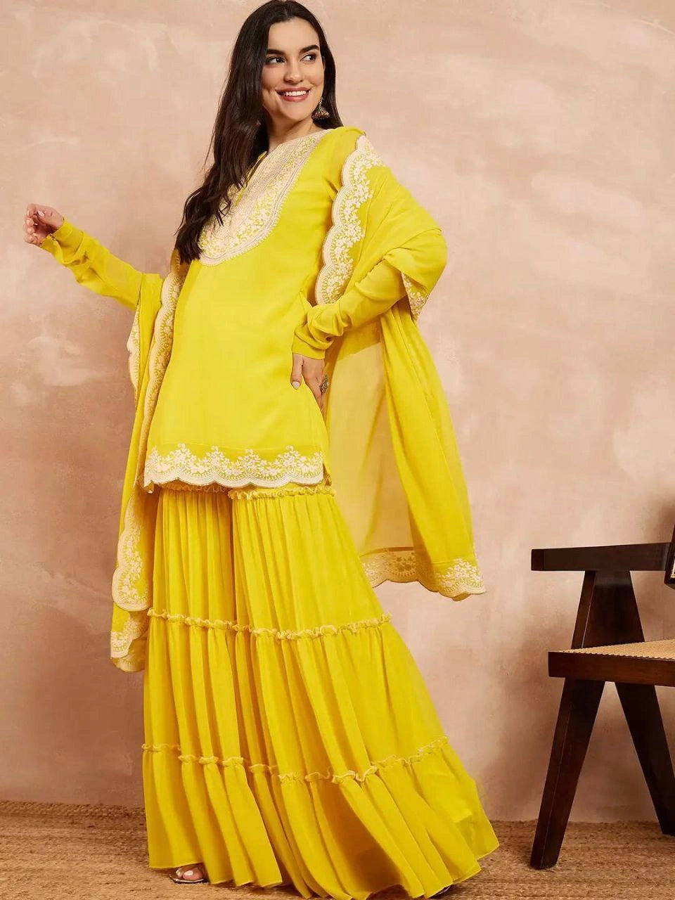 Embroidered Faux Georgette Sharara Suit Set