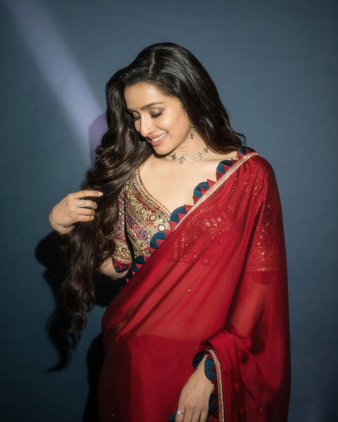 Embroidered silk blouse for saree