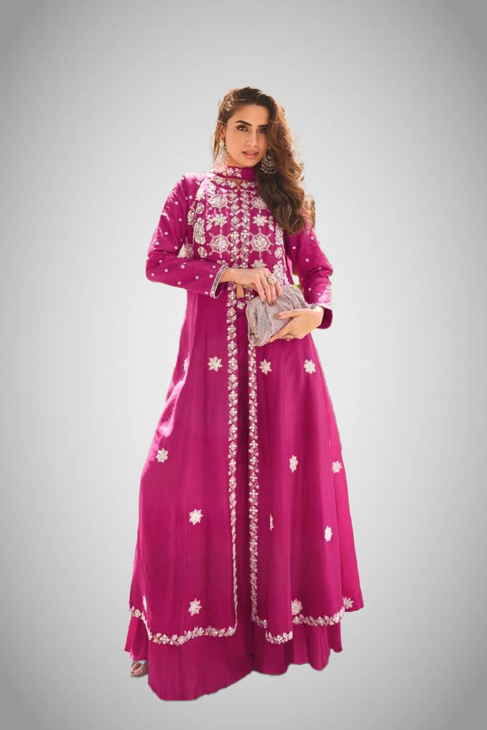 Embroidered silk kurta with palazzo pants