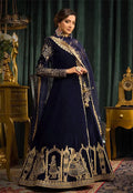Embroidered velvet Anarkali gown front view