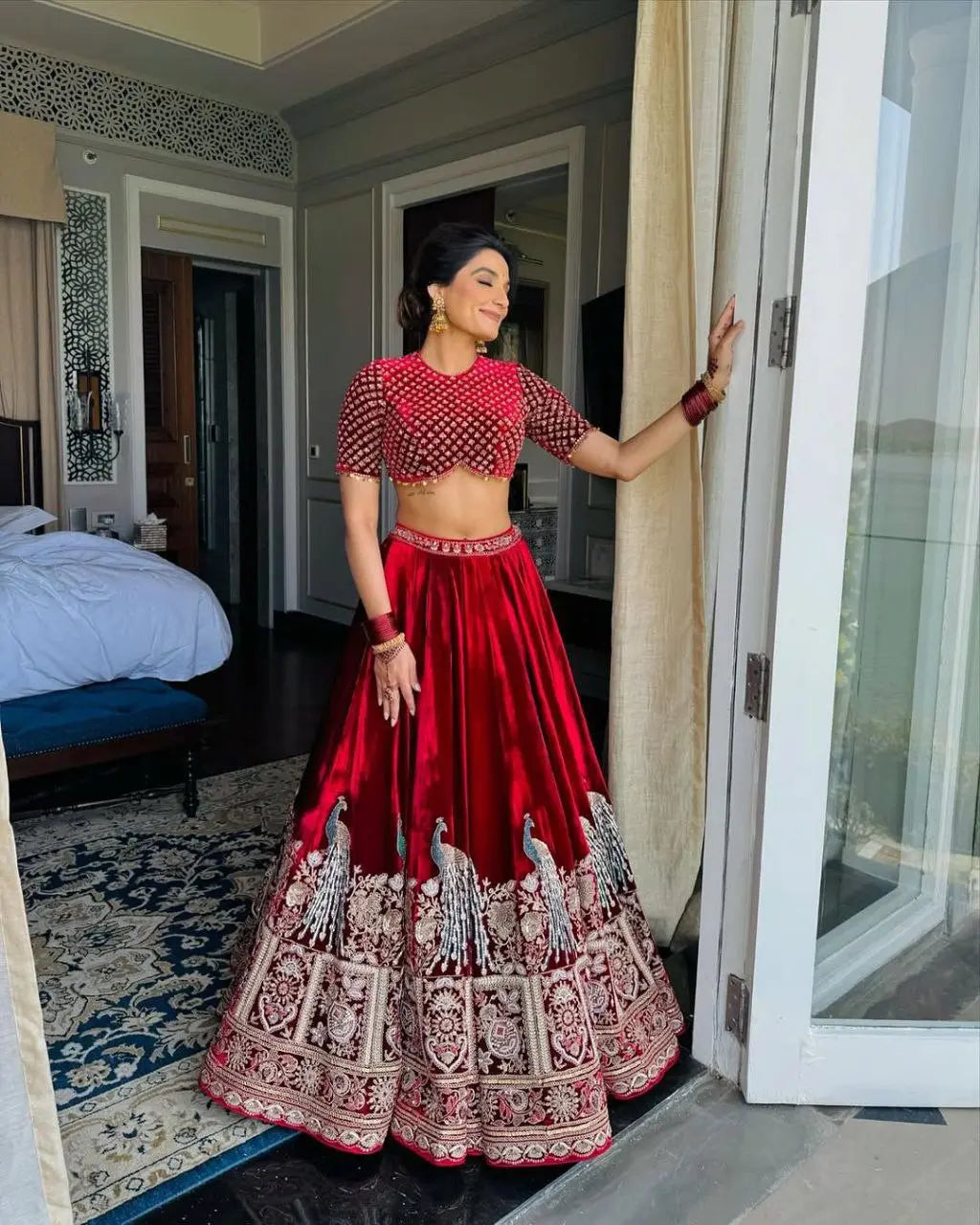 Semi-stitched velvet lehenga for weddings