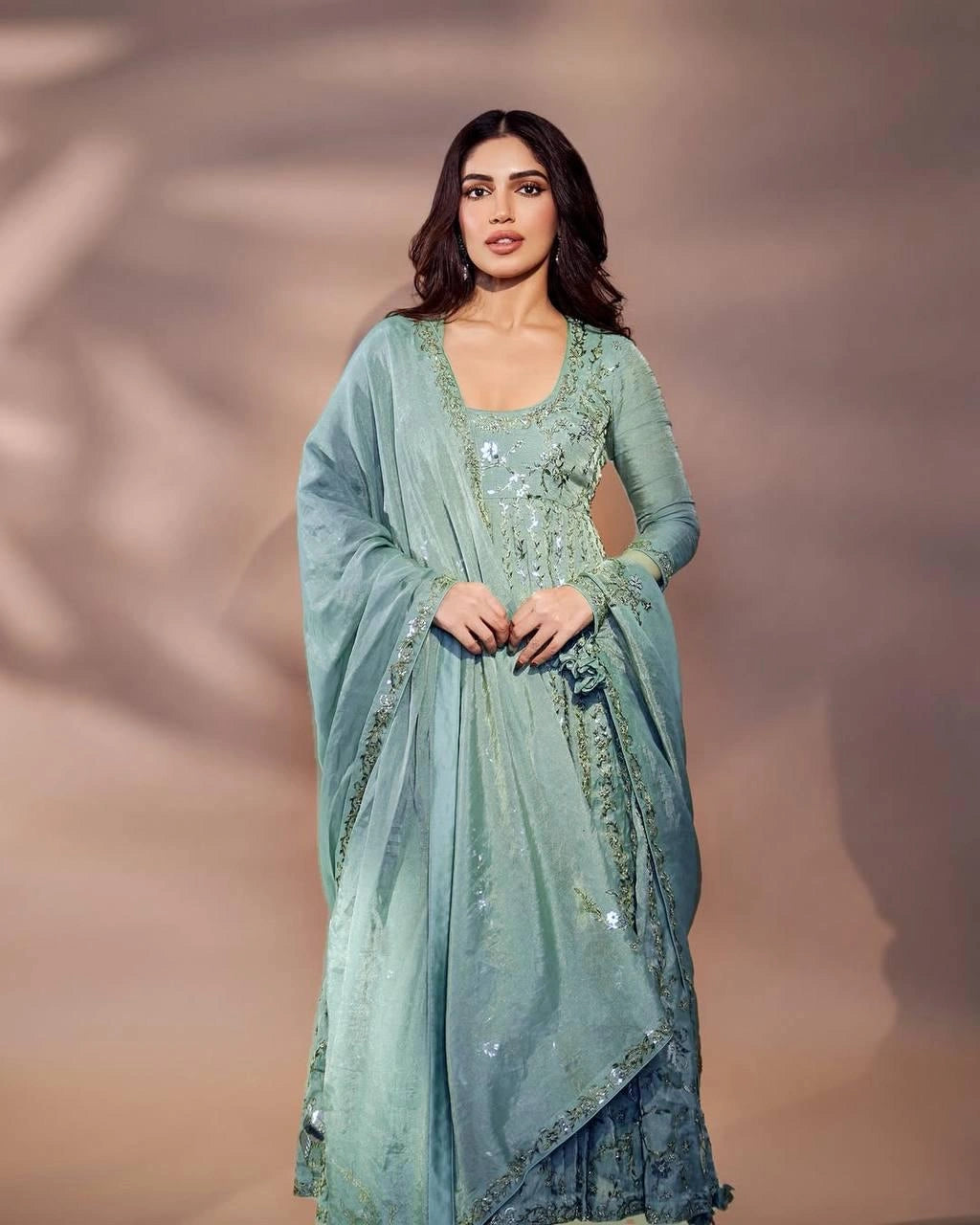 Close-up of Anarkali gown’s embroidery and detailing