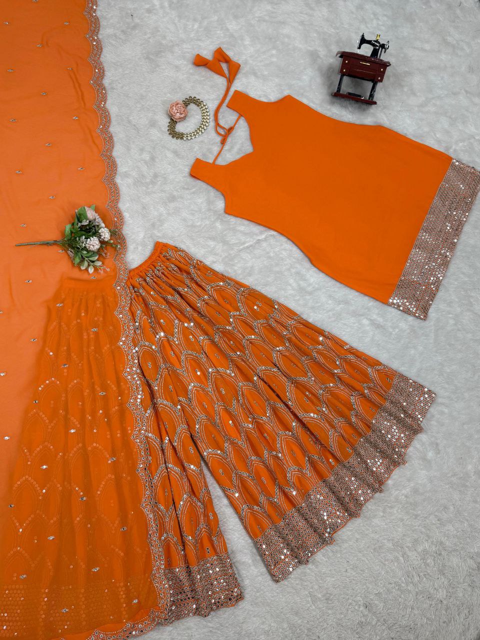 Plazo suit with thread and sequence work