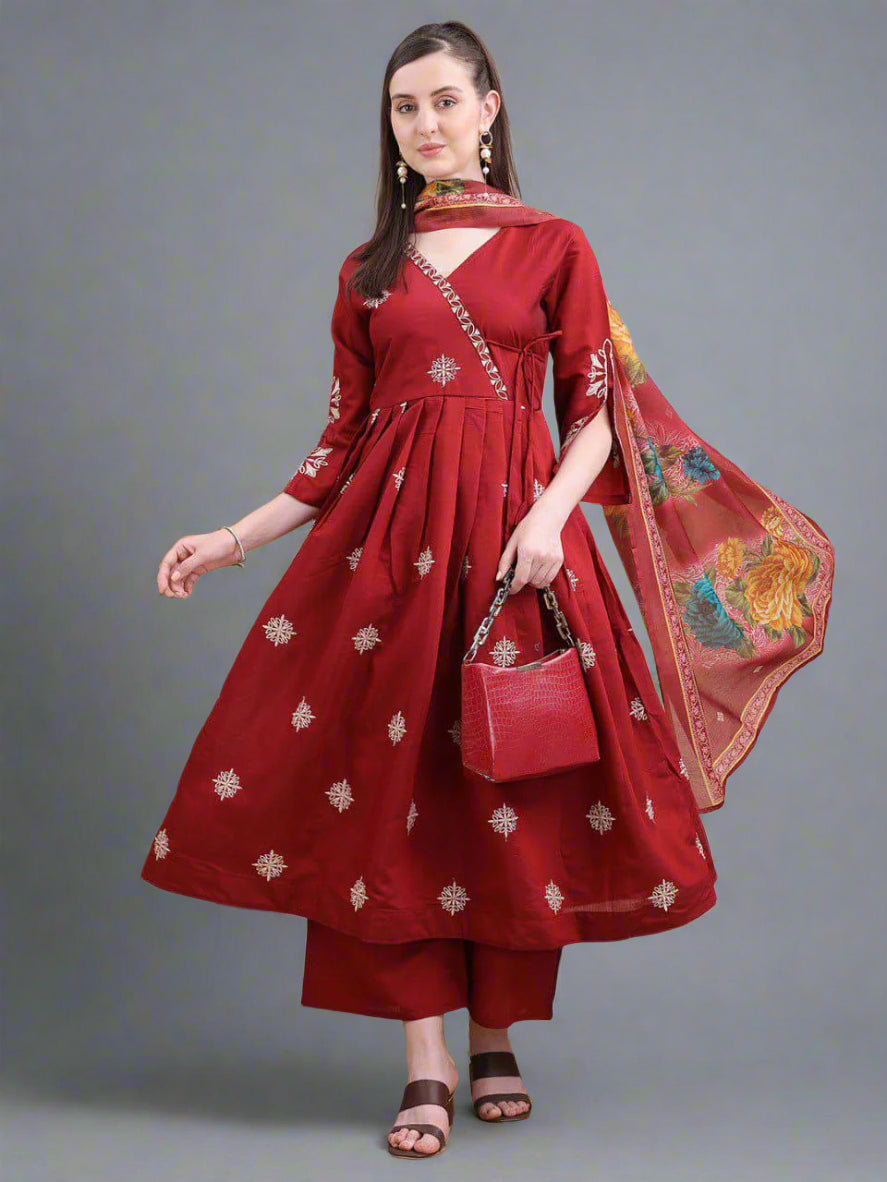 V-neck embroidered kurta with pant