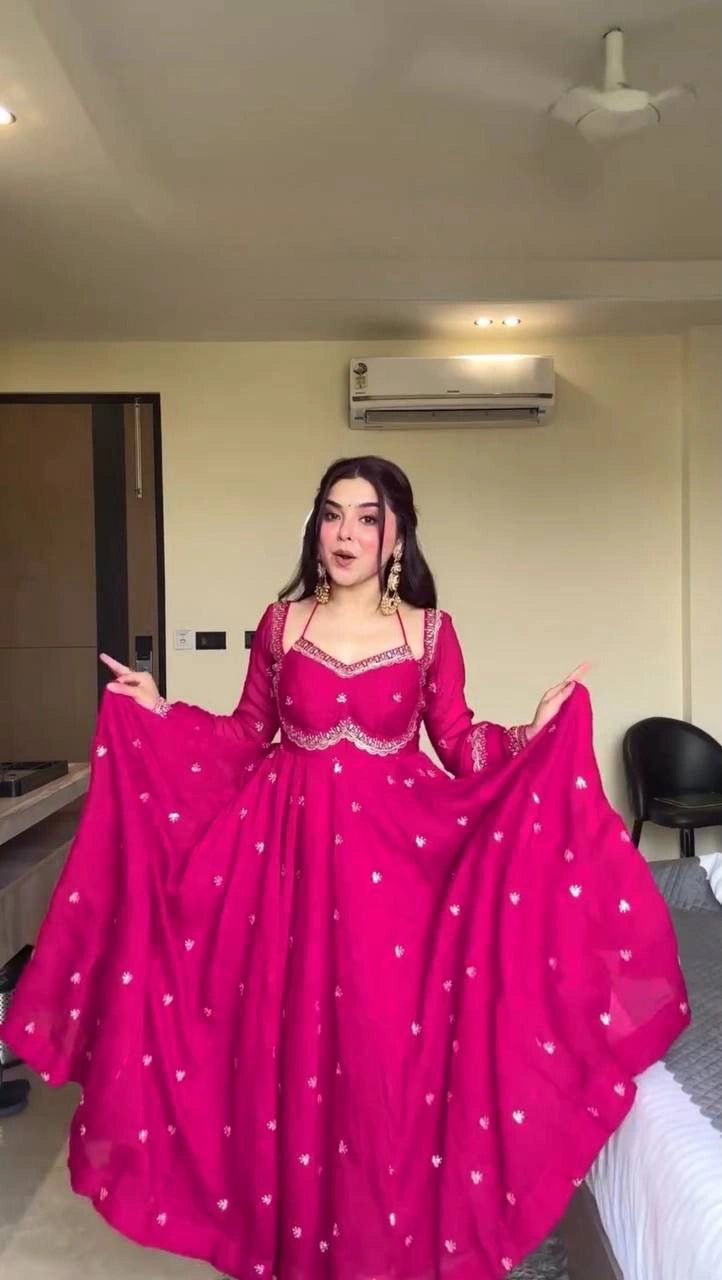 Women’s faux georgette Anarkali with sequins work