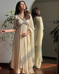 Faux georgette Chikankari mirror work Anarkali gown