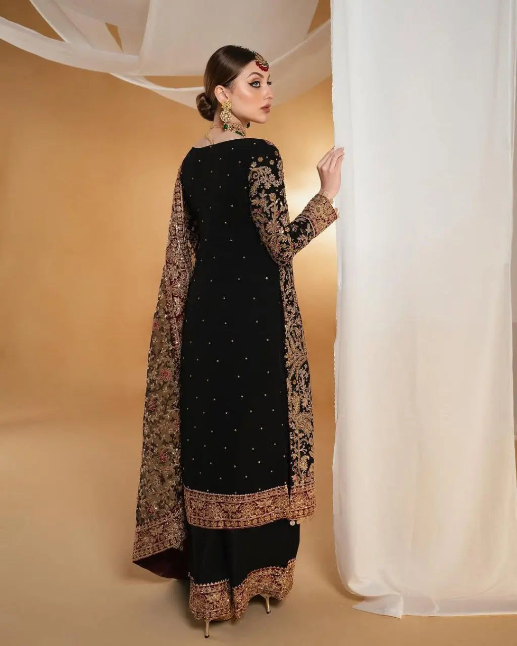 Faux georgette top and palazzo with dupatta
