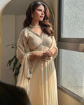 Heavy faux georgette gown with embroidery details