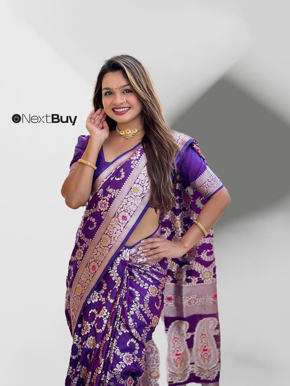 Exquisite Banarasi Silk Saree Draped in Style – Perfect Traditional Outfit for a Timeless Look.