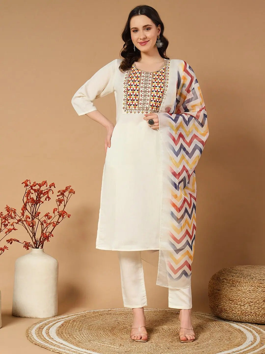 Festive wear embroidered Kurti set with matching dupatta
