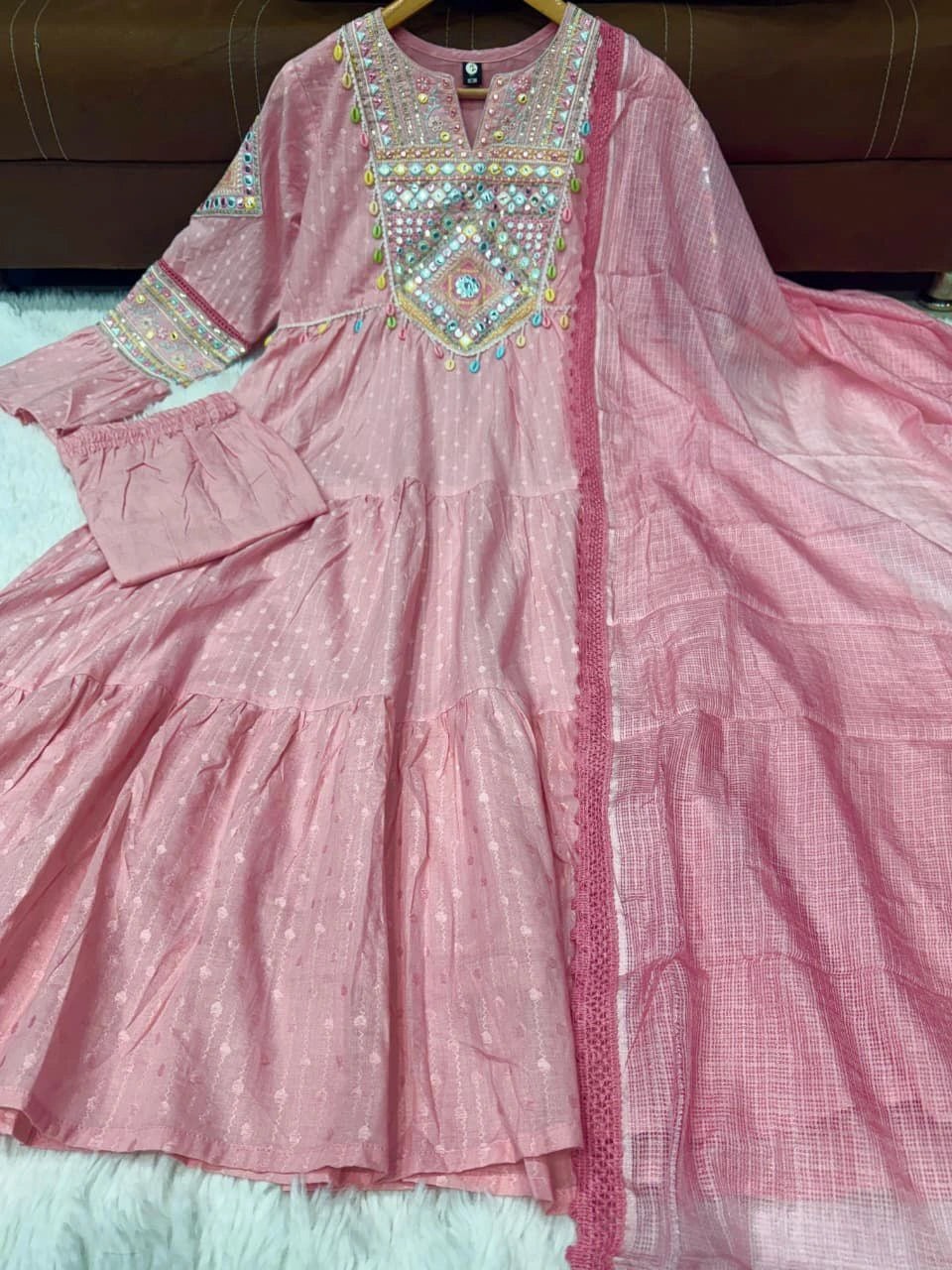 Flex cotton embroidered outfit for women