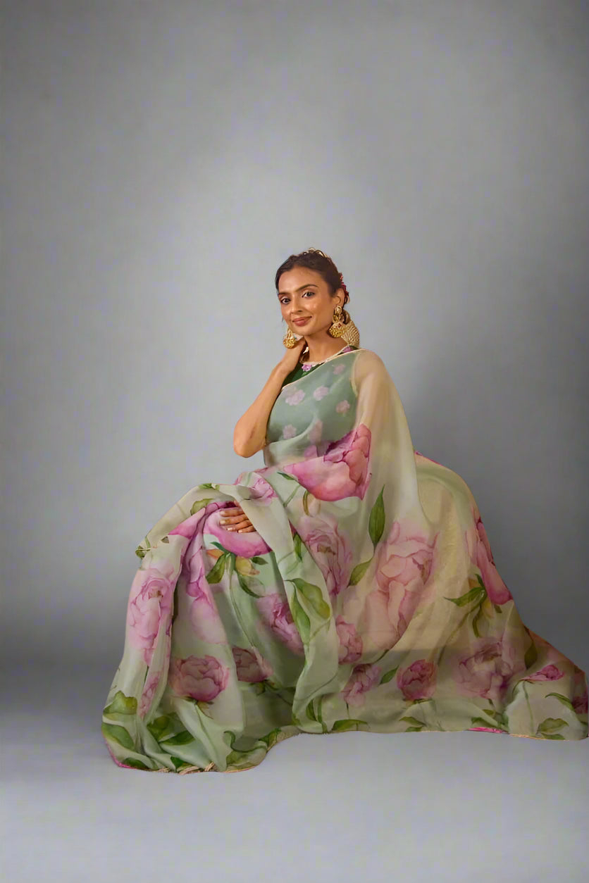 Digital print floral saree