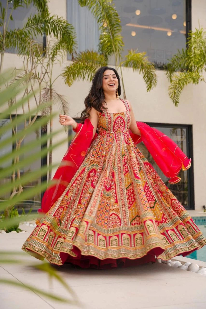 Wedding gown with digital print and elegant design