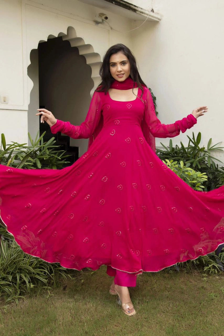 Floral Georgette Anarkali Dress Front View