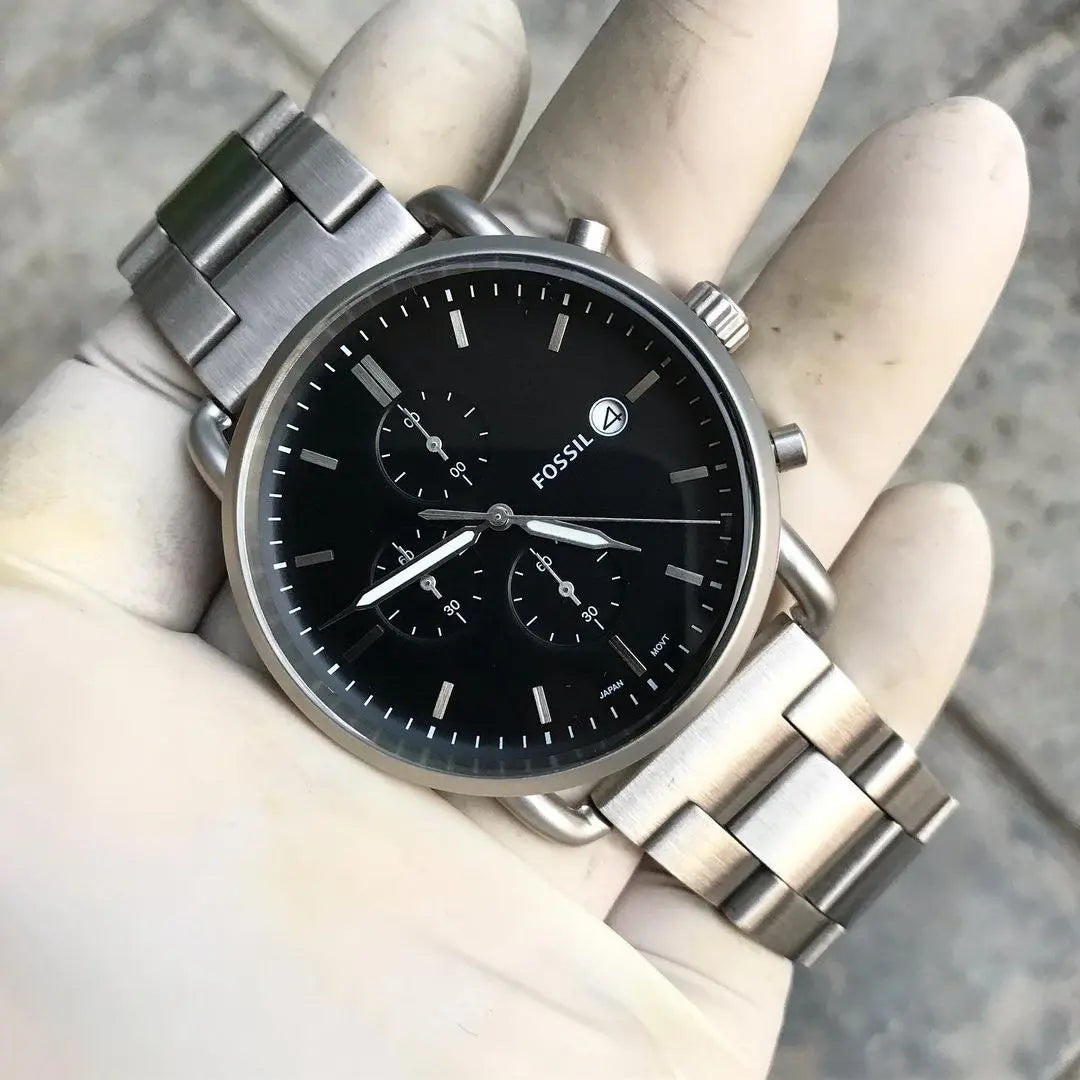 Fossil black satin dial with chronograph